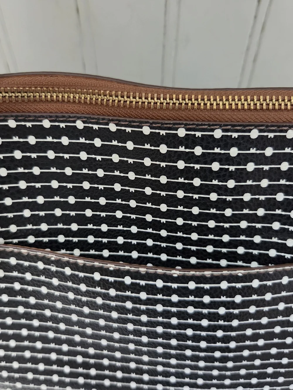Fossil Rachel Black White Polka Dot Large Tote/Shoulder Bag/Purse - Picture 3 of 9